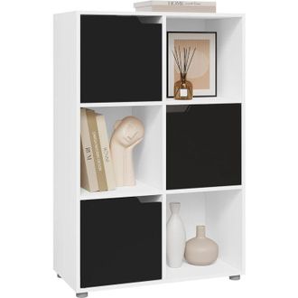 Woltu Woltu Estanter&iacute;a De 3 Niveles Con Puertas, Expositor De Libros Y Juguetes Para Sala De Estar, Dormitorio Y Sal&oacute;n, Color Blanco Y Negro