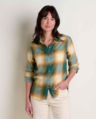 Toad & Co Re-Form Flannel Long Sleeve Shirt in Atlantic Ombre at Nordstrom, Size X-Small