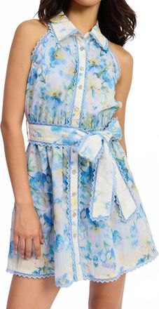 En Saison Vivian Mini Shirt Dress In Ivory Blue Yellow