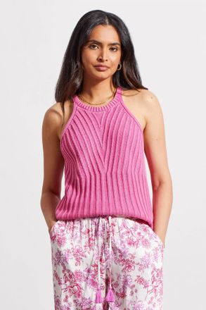 Tribal Helena Halter Sweater Tank Top In Hi Pink