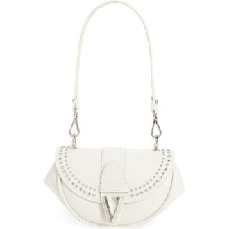 Versace Small Virtus Stud Embellished Leather Shoulder Bag in Porcelain White-Pall at Nordstrom