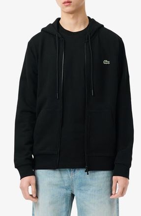 Lacoste Lightweight Cotton Fleece Zip Hoodie in Black at Nordstrom, Size 8