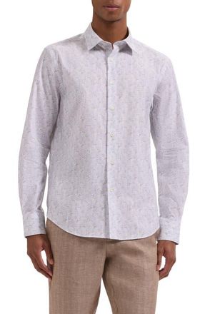 Bugatchi Julian Shaped Fit Floral Cotton Button-Up Shirt in Hazy Blue at Nordstrom, Size Xxx-Large