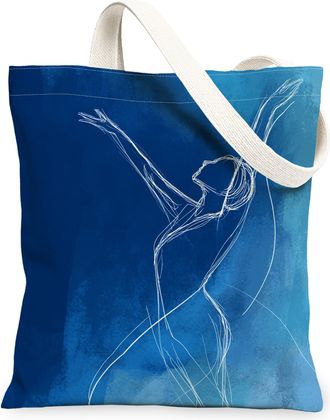 Generic Abstract Art Blue Canvas Tote Bags, Stylish Reusable Grocery Bags, Lightweight Washable Shoulder Strap Tote for Travel, Bea, Blue, 13x15 Inch