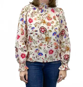 Merci Everly Floral Smock Neck Blouse In Multi