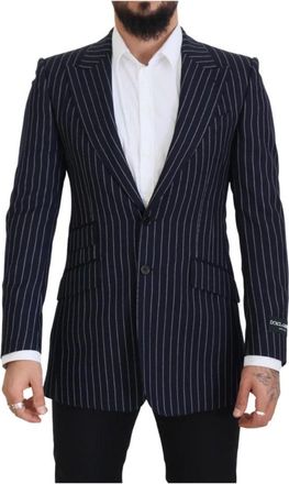 Dolce & Gabbana Navy Blauwe Slim Fit Wollen Blazer - Heren - Blazers - Blauw - M - Wol - Jassen