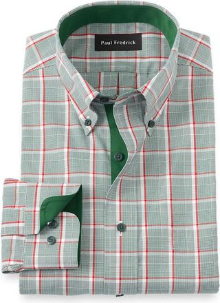 Paul Fredrick Slim Fit Comfort Stretch Non-iron Plaid Dress Shirt With Contrast Trim