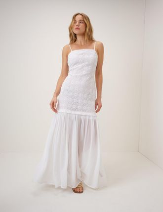 Nobody's Child White Drop Waist Lulu Midi Dress