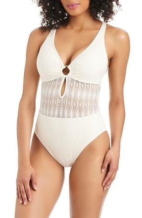 Bleu Rod Beattie Lace Overlay One-Piece Swimsuit in Coconut Water at Nordstrom, Size 12