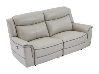 Vente-Unique Sof&aacute; de 3 plazas relax el&eacute;ctrico de cuero gris claro ADELIO