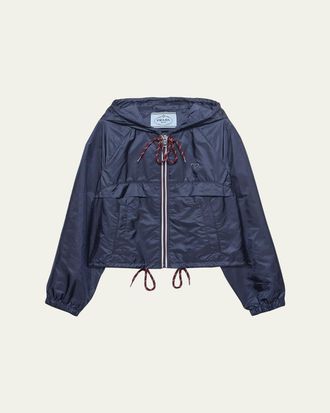 Prada Cropped Re-Nylon Hooded Zip Jacket