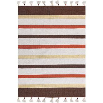 Beliani Tappeto cotone soggiorno pelo corto fatto a mano 140 x 200 cm marrone e beige Hisarli