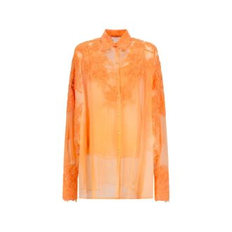 Ermanno Scervino Shirts, female, Orange, Size: S Embroidered Sheer Shirt