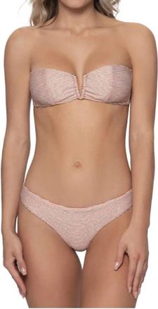 PQ Swim Aperol Stripe Basic Ruched Teeny Bottom In Orange