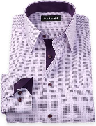 Paul Fredrick Tailored Fit Comfort Stretch Non-iron Geometric Dress Shirt With Contrast Trim