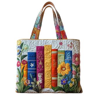 Generic Vintage Quilted Tote Bag,Cute Animals Print Cotton Shoulder Bag,Canvas Book Print Shoulder Bags for Vacation Shopping