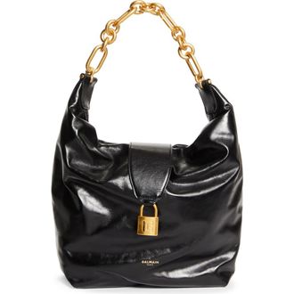 Balmain Sync Leather Hobo Bag in Black at Nordstrom