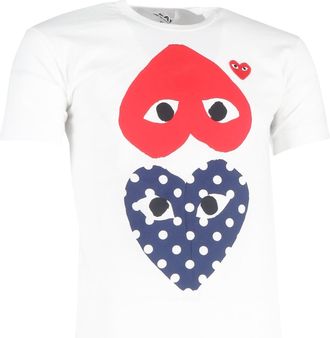 Comme Des Gar&ccedil;ons Comme Des Garcons Play Polka Dot Heart T-Shirt in White Cotton