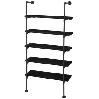 Hhg [nunca Usado] Estanter&iacute;a De Pie Hhg-451, Estanter&iacute;a De Sal&oacute;n Estanter&iacute;a Para Libros, Dise&ntilde;o Industrial Madera Metal, 165x80x28cm, Gris Oscuro