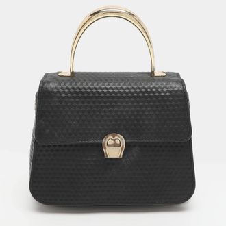 Aigner Genoveva Small Black Textured Leather Top Handle Bag