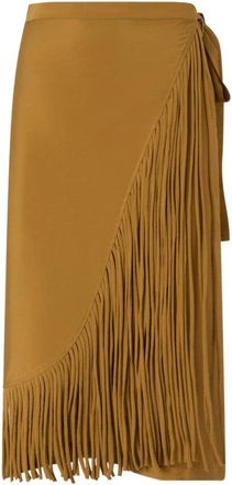 Pinko Kuitlengte wikkelrok met franjes - Dames - Midirokken - Bruin - L - Rokken