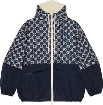 Gucci GG Ripstop Fabric Zip Jacket Blue Ivory 742811-Z8BJG-4384