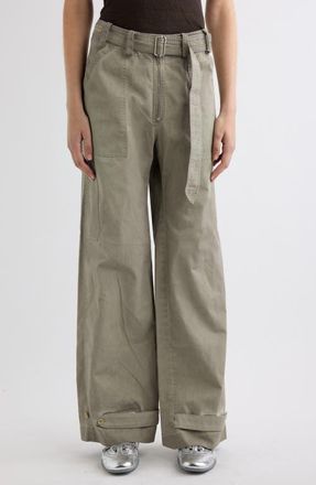 Acne Studios Parko Belted Cotton Stretch Gabardine Wide Leg Pants in Clay Beige at Nordstrom, Size 10 Us