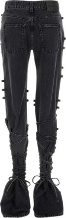 Alexander McQueen Womens Lace-Up Leg Jeans Black Cotton