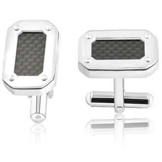 Pompeii3 Mens Stainless Steel And Black Carbon Fiber Rectangle Polished Cufflink 14mm