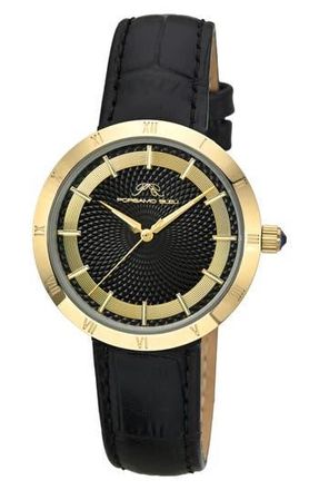 Porsamo Bleu Monroe Leather Strap Watch in Black Gold Tone at Nordstrom Rack