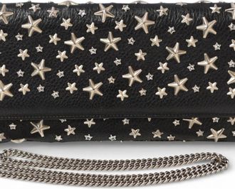 Jimmy Choo London Black Leather Rhinestone Chain/Shoulder Wallet (Pre-Owned)