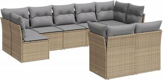 vidaXL Set De Sof&aacute;s De Jard&iacute;n 9 Pzas Con Cojines Rat&aacute;n Sint&eacute;tico Beige Vidaxl