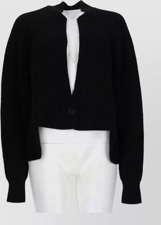 Nude ribbed wool mini cardigan