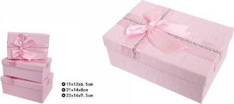 Trade Shop Trade Shop - Set 3 Pz Scatole Box Per Regali Varie Misure Rettangolari Rosa Con Fiocco 69331