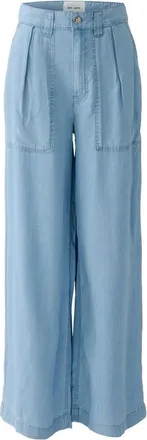 Oui Broeken, Dames, Blauw, L, Denim, Wijde Lyocell Broek