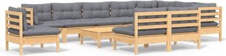 vidaXL Juego De Muebles De Jard&iacute;n 11 Pzas Y Cojines Madera Maciza Pino Vidaxl