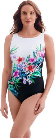 Longitude Panel Scoopback Highneck Long Torso One-Piece Swimsuit in Bora Bora at Nordstrom, Size 14