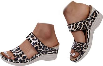 Generic Orthopedic Sandals Women Slip on Sandals for Women UK Anti Slip Open Toe Faux Leather Sandal Mesh Sports Holiday Summer Shoes Wedge Sliders Double Foo