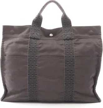 Herm&egrave;s Gray Nylon Canvas Handbag Tote Bag (Pre-Owned)