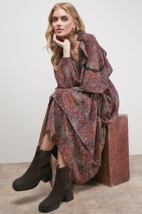 Oasis Womens Barbara Suede Chunky High Heeled Chelsea Boots - Chocolate - Size UK 7