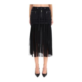 Dolce & Gabbana Midi Skirts, female, Black, Size: S Cargo Pleated Midi Skirt