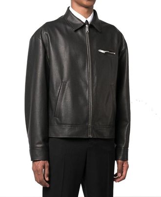 Prada Mens Black Leather Jacket Clothing
