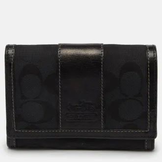 Coach Black Signature Canvas And Leather Continental Wallet