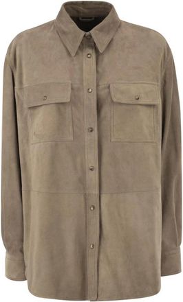 Brunello Cucinelli Patch-Pocket Suede Overshirt - Dames - Overhemden - Beige - XS - Leer - Overhemden