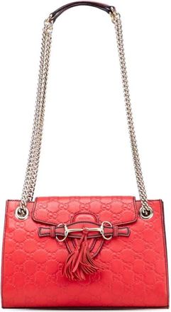 Gucci Pre-owned Shoulder Bags, female, Red, Size: ONE SIZE Pre-owned Embossed Leather Shoulder Bag