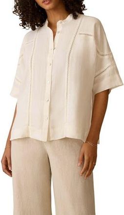 Faherty Luna Lattice Inset Linen Shirt in White at Nordstrom Rack, Size Xx-Small