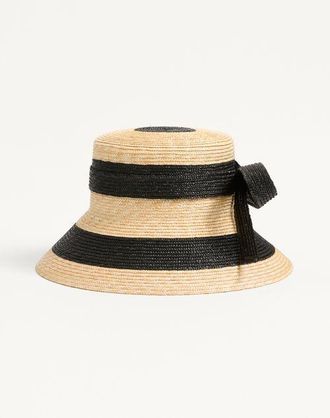 Valentino Garavani VLogo Signature Straw Bucket Hat Woman BLACK/NATURAL 55