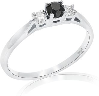 Vir Jewels 1/2 cttw 3 Stone Black and White Diamond Engagement Ring 14K White Gold