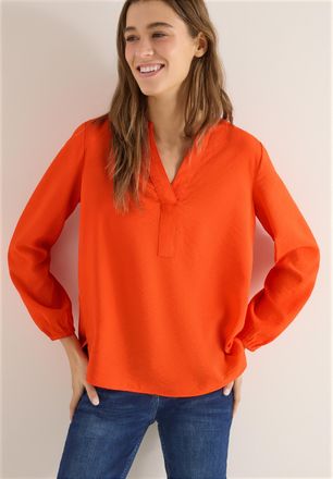 Cecil Langarmbluse CECIL, Damen, Gr. XL (44), cherry tomato orange, Web, Obermaterial: 86% Viskose, 14% Nylon, unifarben, l&auml;ssig geschnitten h&uuml;ftbedeckend, 