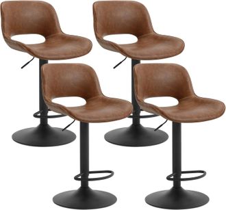 Woltu Woltu 4x Taburetes De Cocina. Taburetes Giratorios Y Regulables En Altura Con Reposapi&eacute;s. Taburetes Altos Revestidos En Polipiel Con Respaldo Para Bar